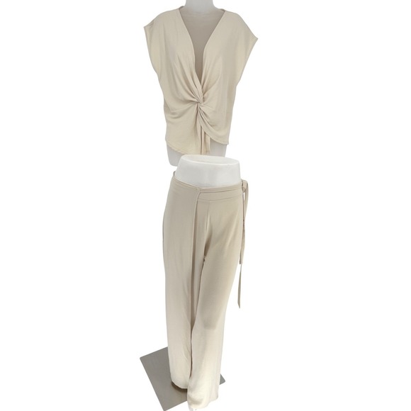 ZARA Beige Wrap Style Palazzo Wide Leg Pants XL Resortwear Party Vacation 101-02 - Picture 2 of 13